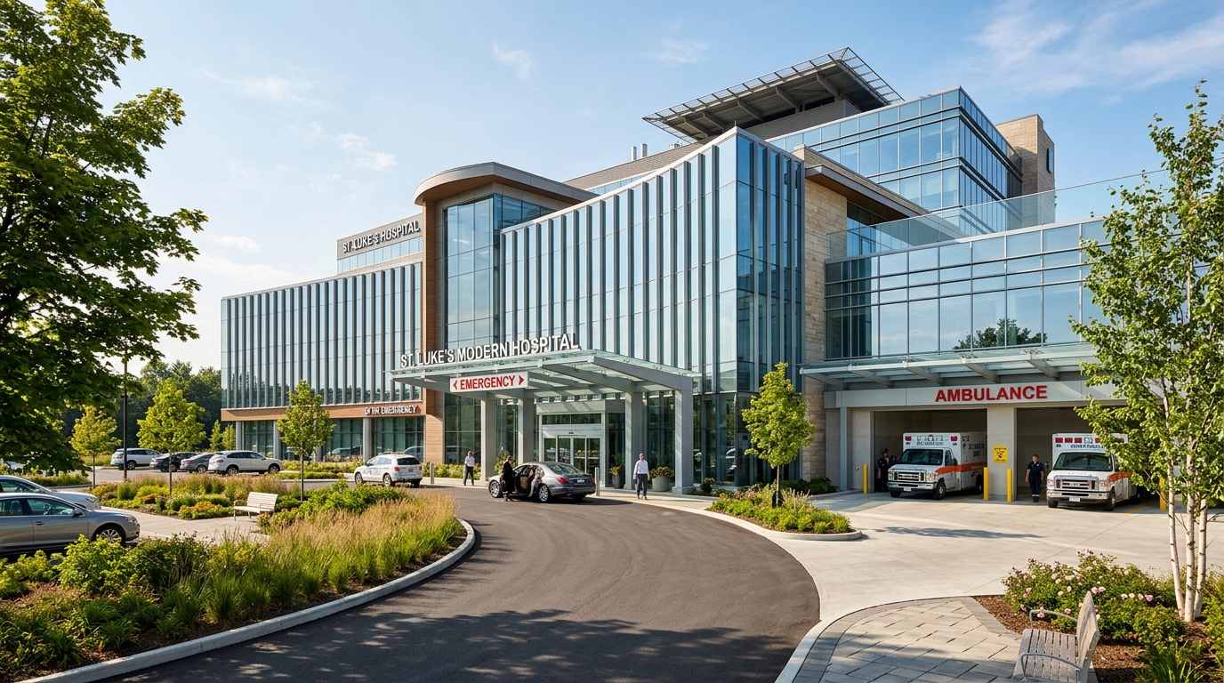 MediCare Hospital Modern Facility Entrance